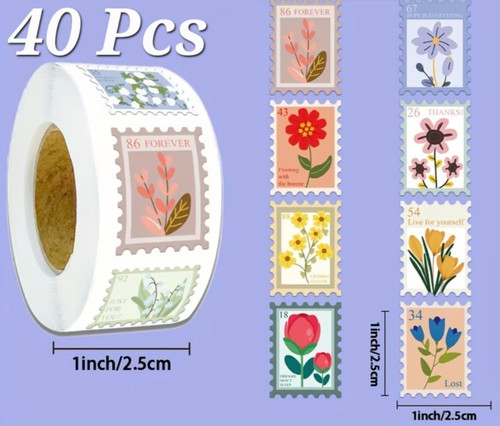 40x flower stamp stickers - flower,